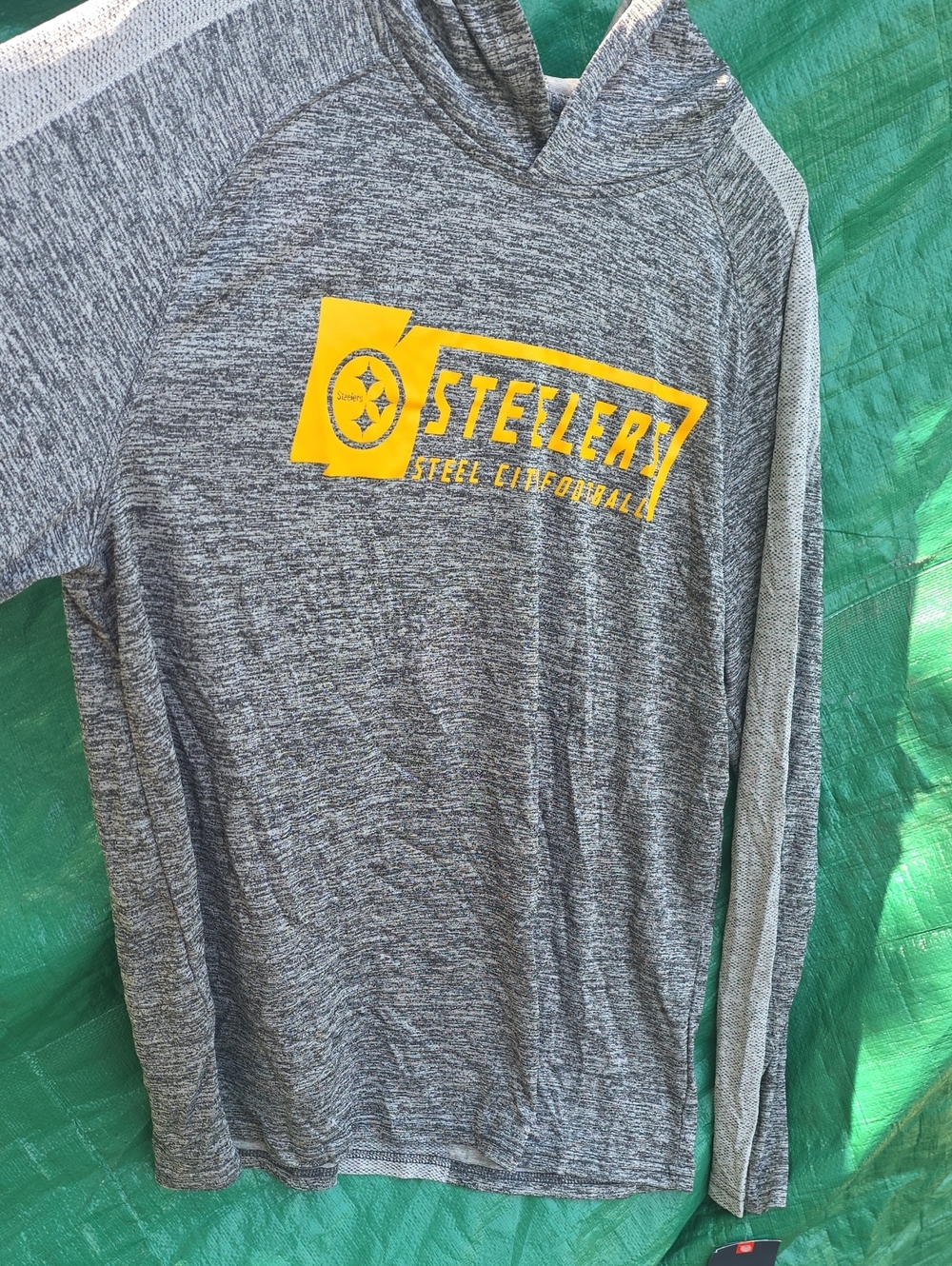 Fanatics Grey Hooded Long-Sleeve Shirt with Yellow Steelers Logo